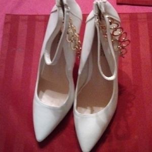 White ShoeDazzle high heels with strap